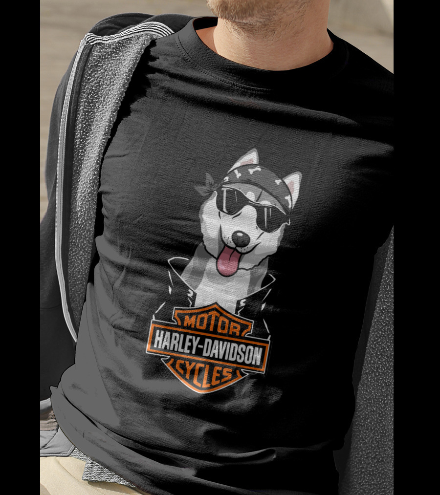 Harley Davidson Motor Cycles Siberian Husky Biker T-Shirt