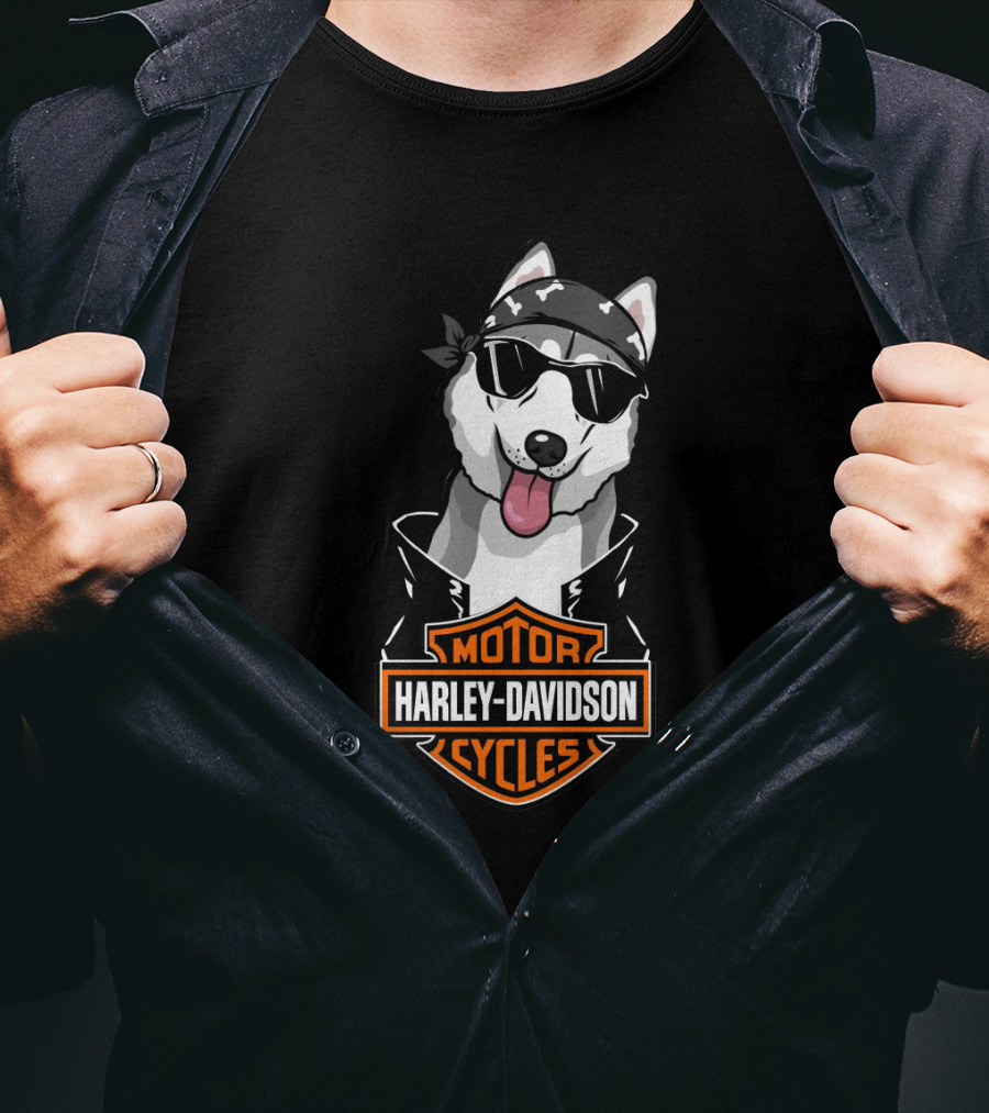 Harley Davidson Motor Cycles Siberian Husky Biker T-Shirt