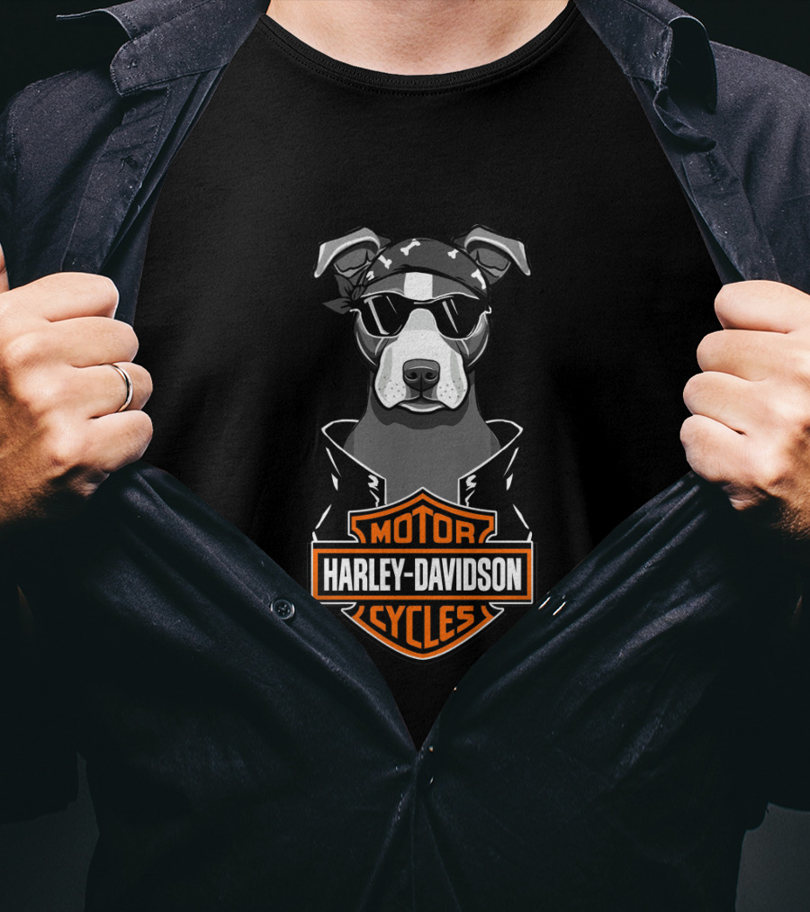 American Staffordshire Terrier Harley Davidson Motorcycles Biker T-Shirt
