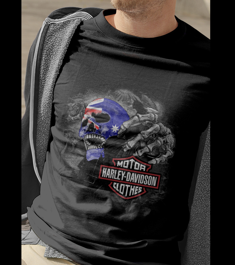 Harley Davidson Australia Skull Flag Motif T-Shirt