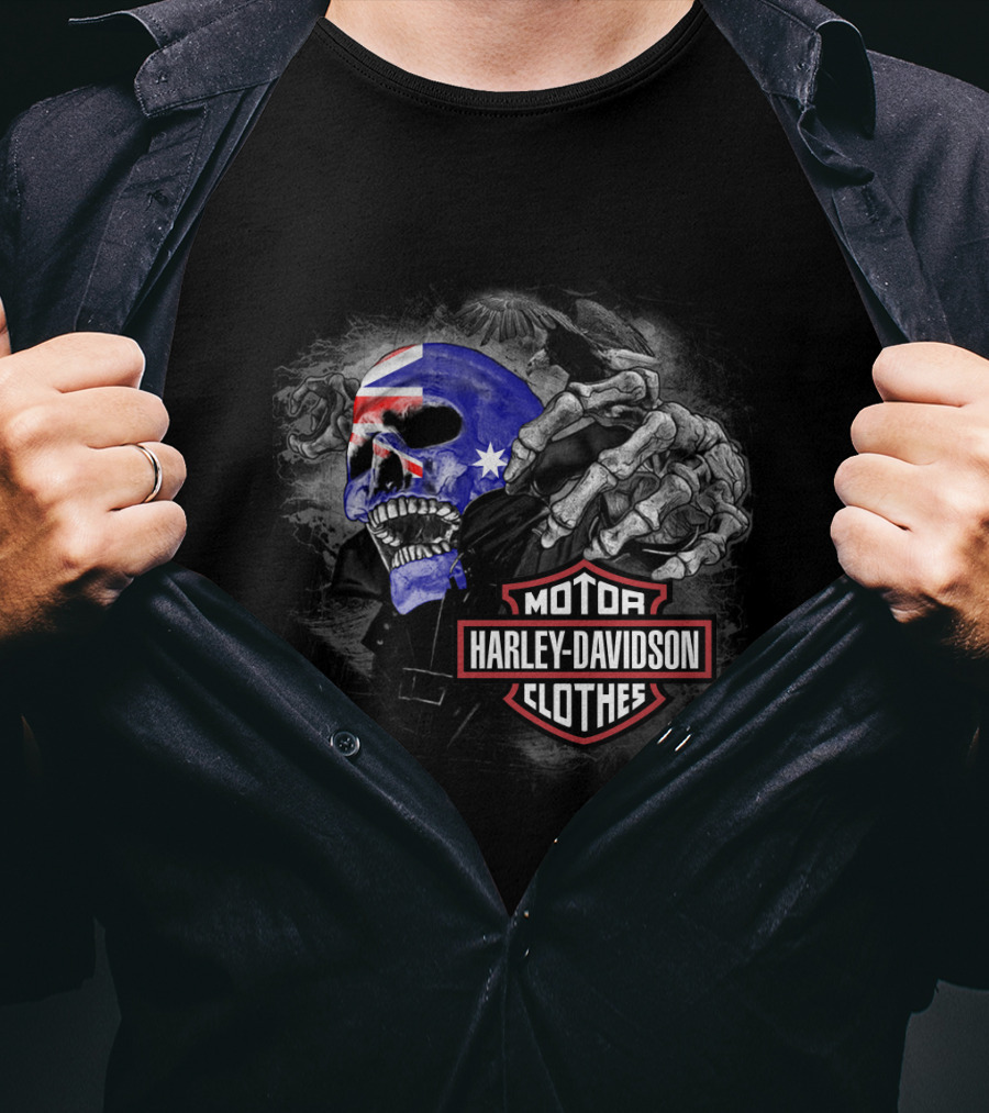 Harley Davidson Australia Skull Flag Motif T-Shirt