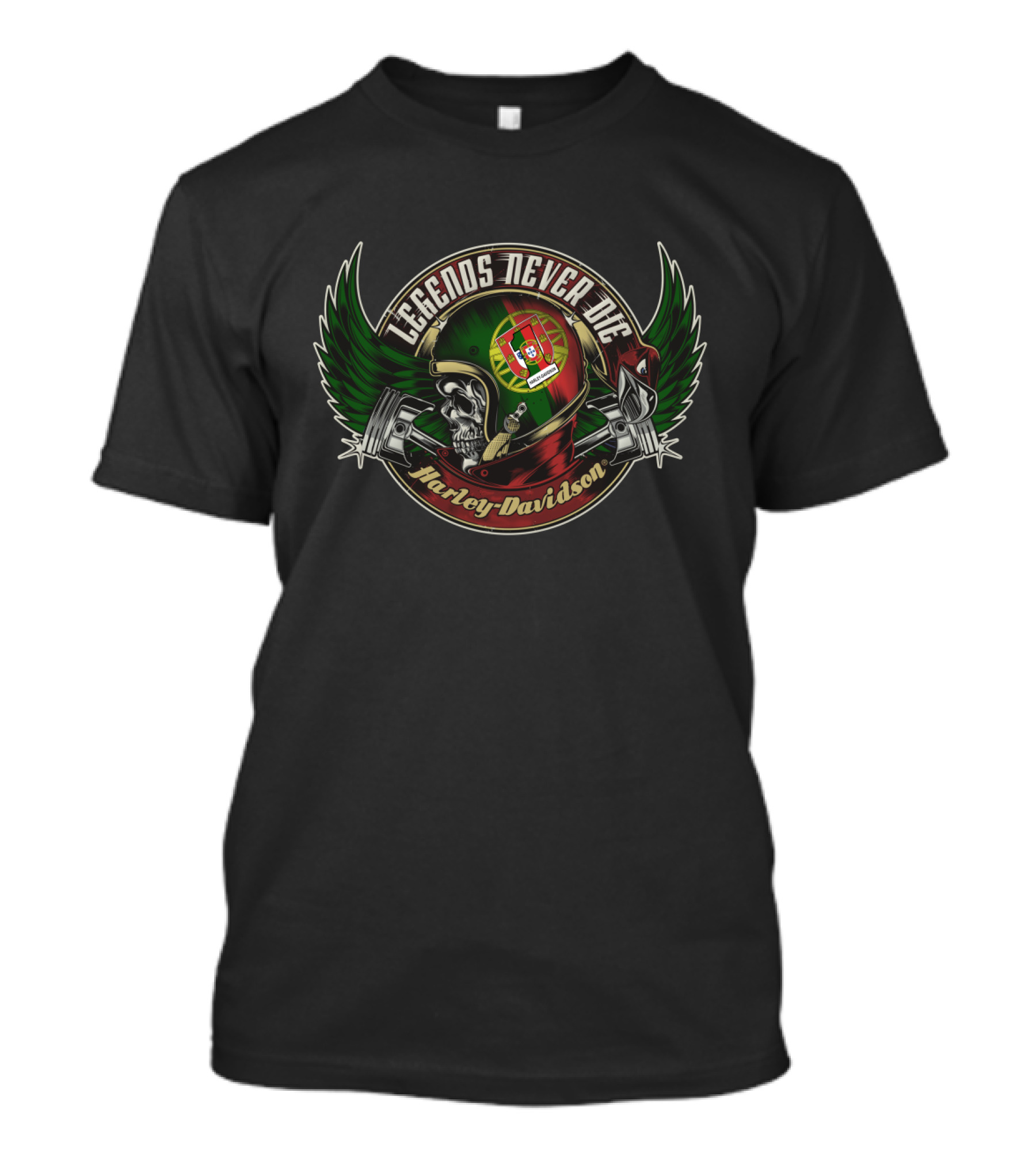 Legends Never Die Portugal Flag Skull Harley Davidson T-Shirt
