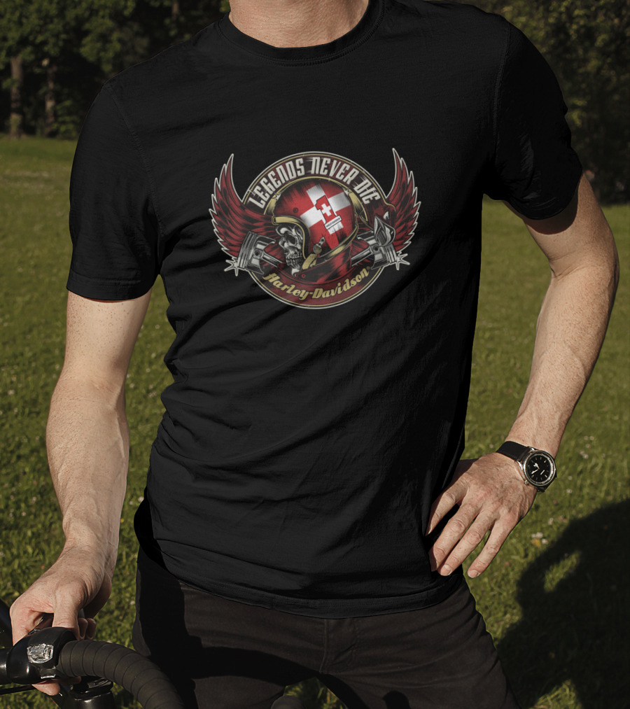 Legends Never Die Switzerland Flag Harley Davidson Skull T-Shirt