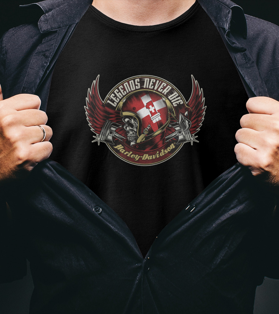 Legends Never Die Switzerland Flag Harley Davidson Skull T-Shirt