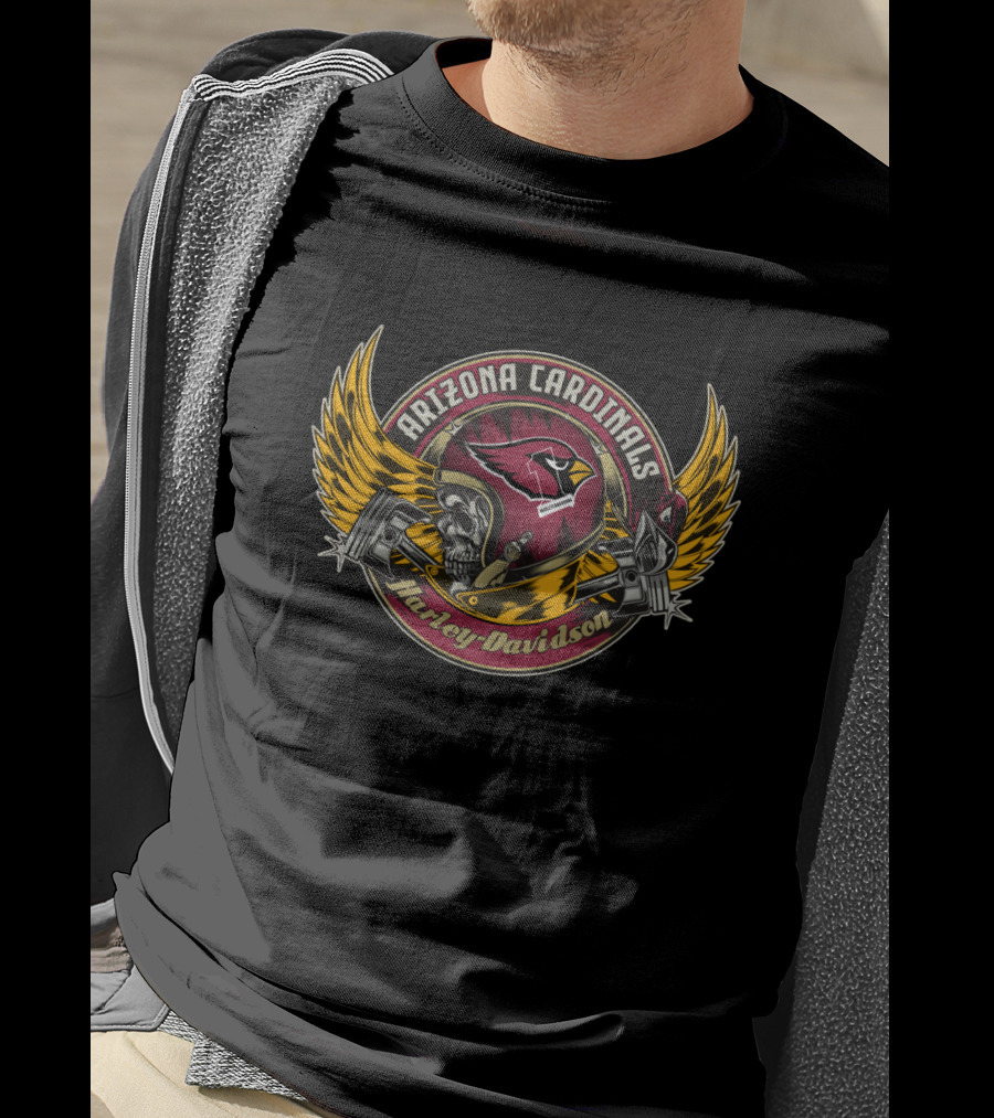 Arizona Cardinals Harley Davidson Skull Helmet Wings T-Shirt