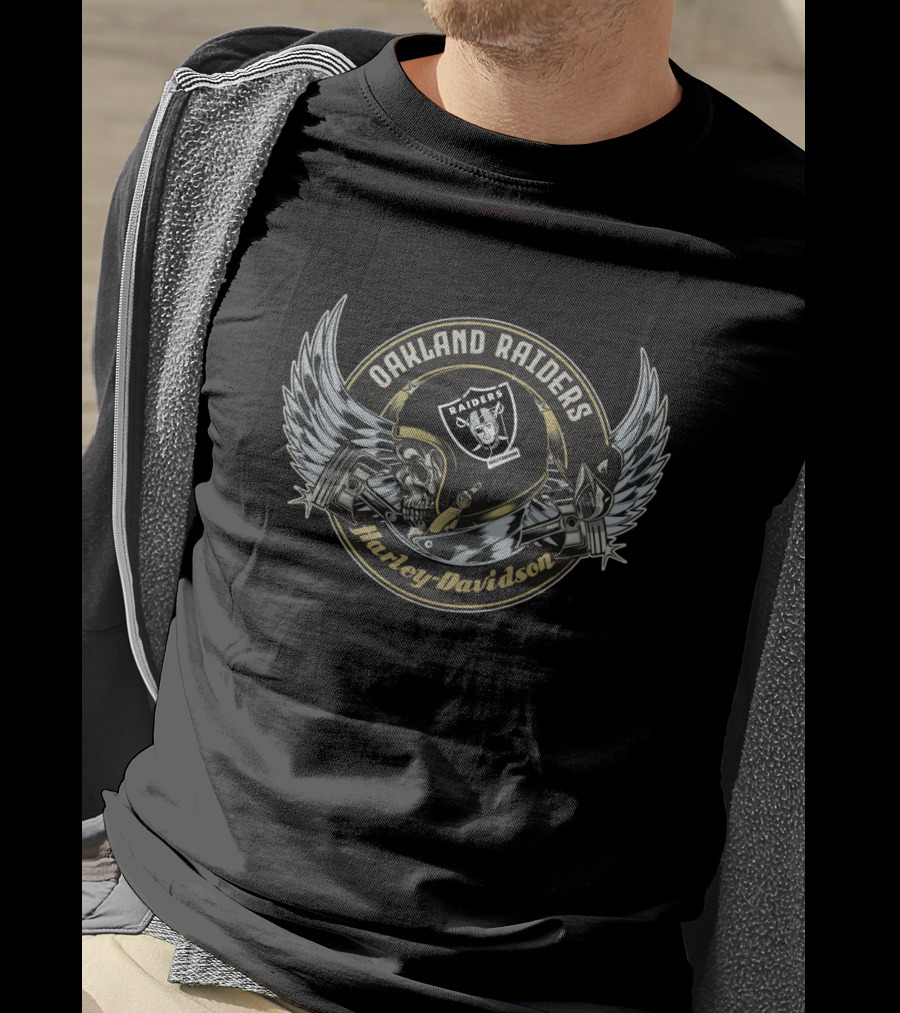 Oakland Raiders Harley Davidson Skull And Wings T-Shirt