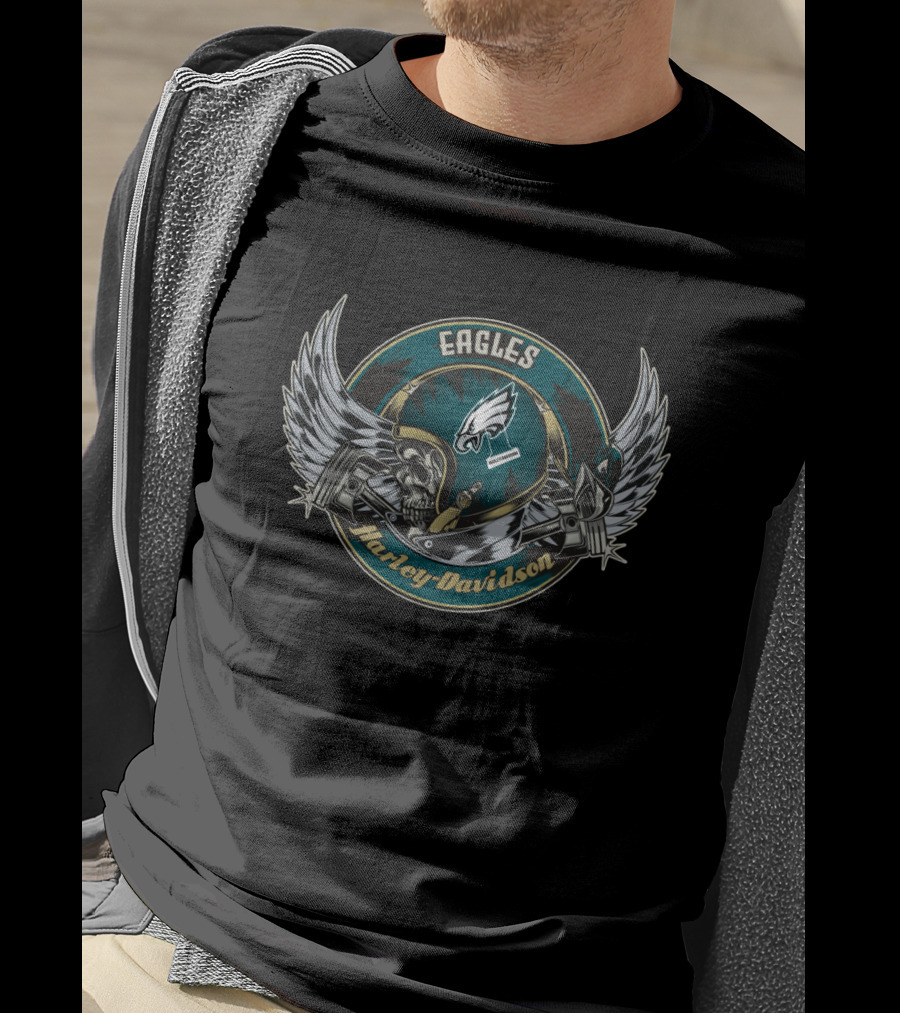 Eagles Harley Davidson Philadelphia Skull Helmet T-Shirt
