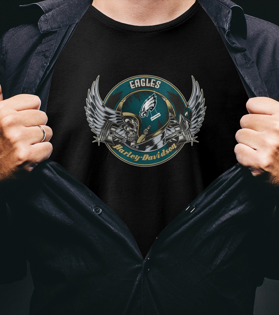 Eagles Harley Davidson Philadelphia Skull Helmet T-Shirt