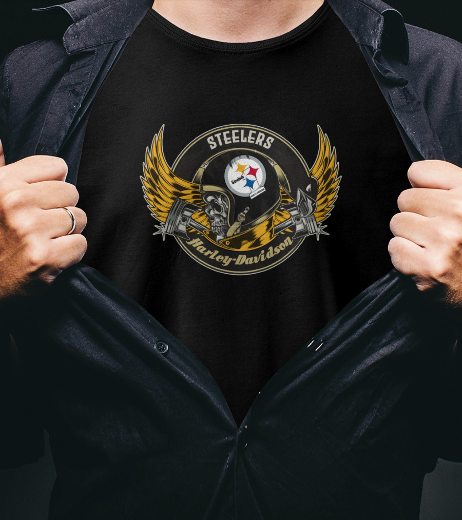 Steelers Harley Davidson Skull Helmet Wings T-Shirt
