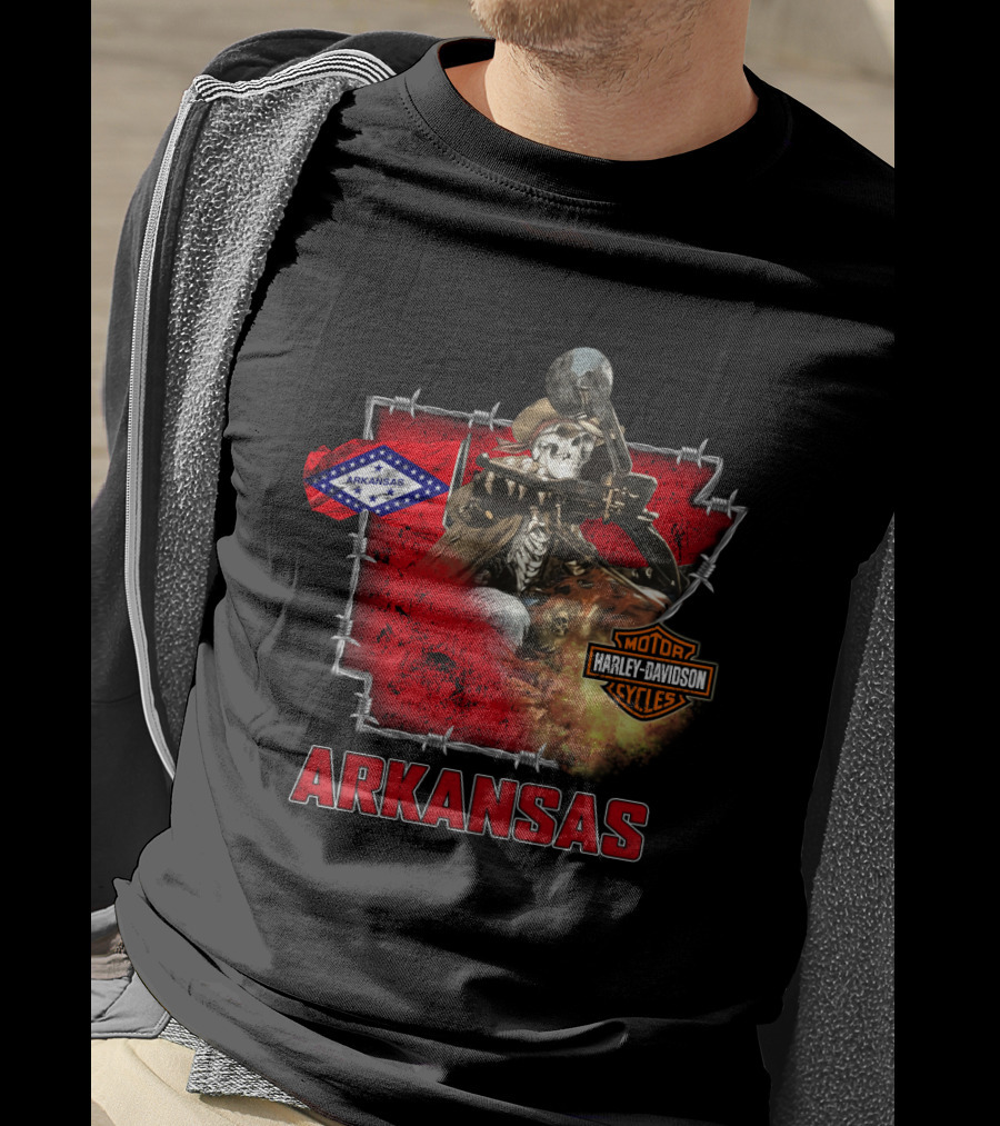 Arkansas Harley Davidson Motorcycles Skeleton Rider T-Shirt