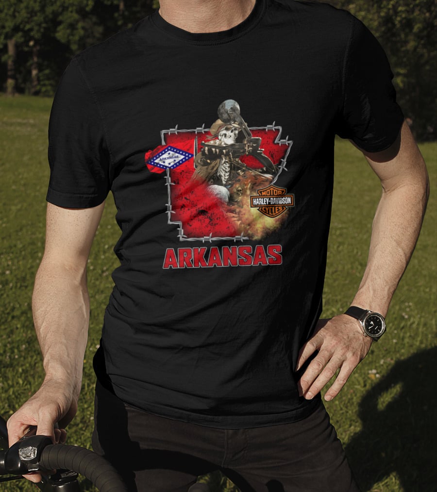 Arkansas Harley Davidson Motorcycles Skeleton Rider T-Shirt
