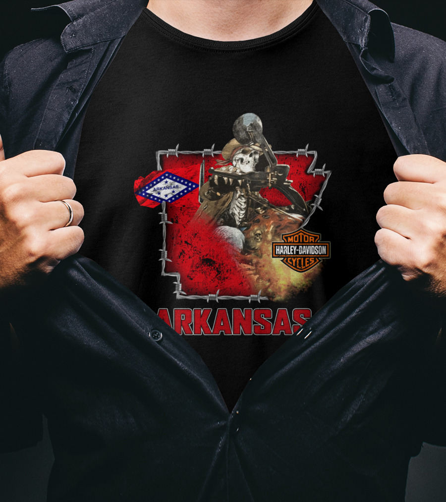 Arkansas Harley Davidson Motorcycles Skeleton Rider T-Shirt