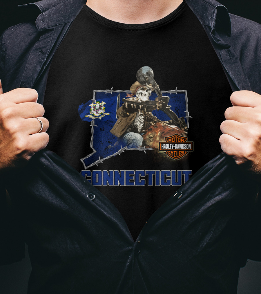 Connecticut Harley Davidson Motorcycles Skeleton Rider T-Shirt