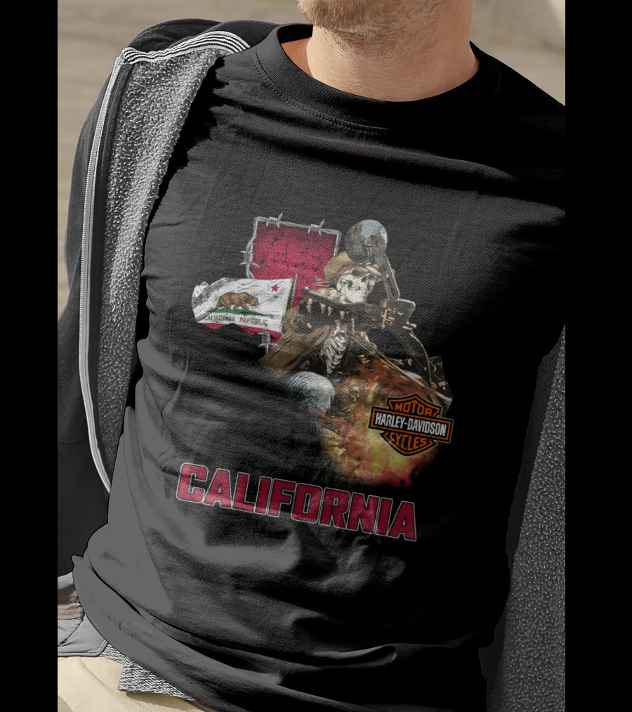 California Harley Davidson Motorcycles Skeleton Rider T-Shirt