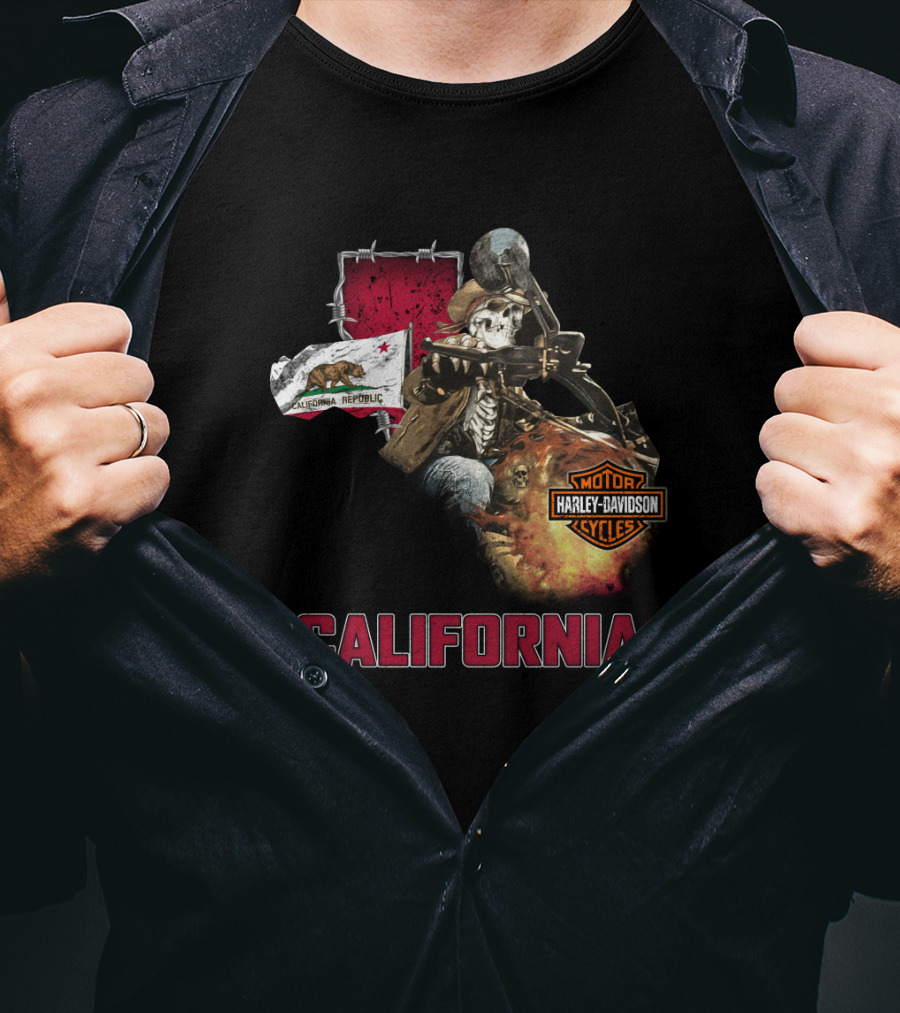 California Harley Davidson Motorcycles Skeleton Rider T-Shirt