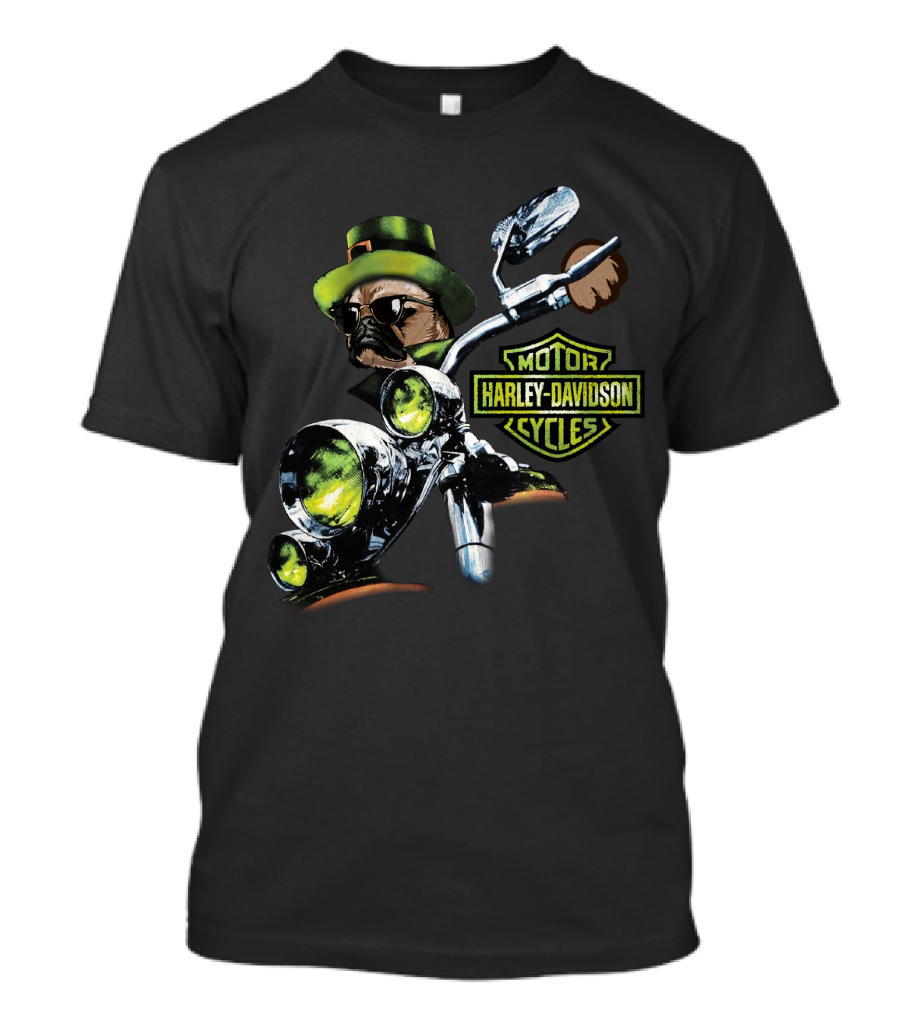 Harley Davidson Motorcycles Pug Riding St Patrick's Day T-Shirt