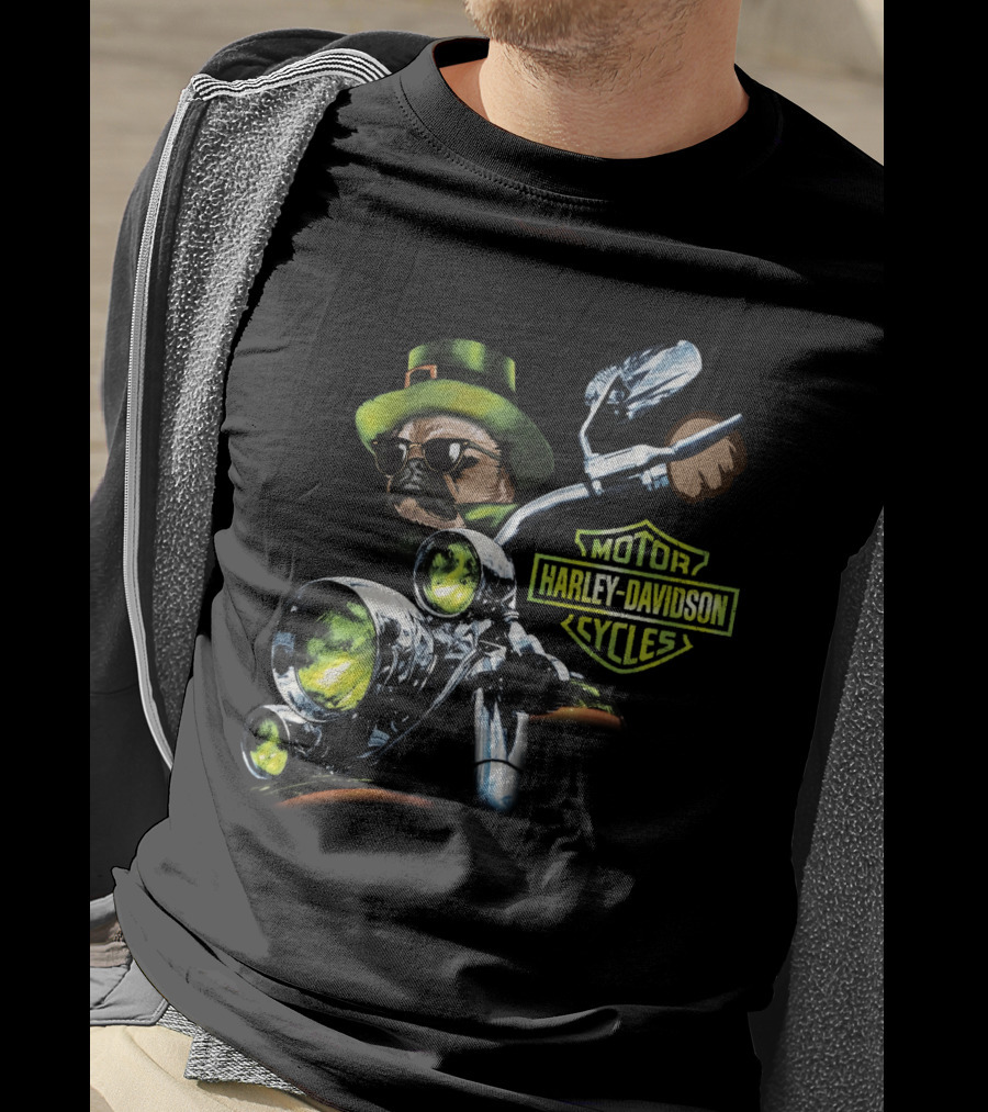 Harley Davidson Motorcycles Pug Riding St Patrick's Day T-Shirt