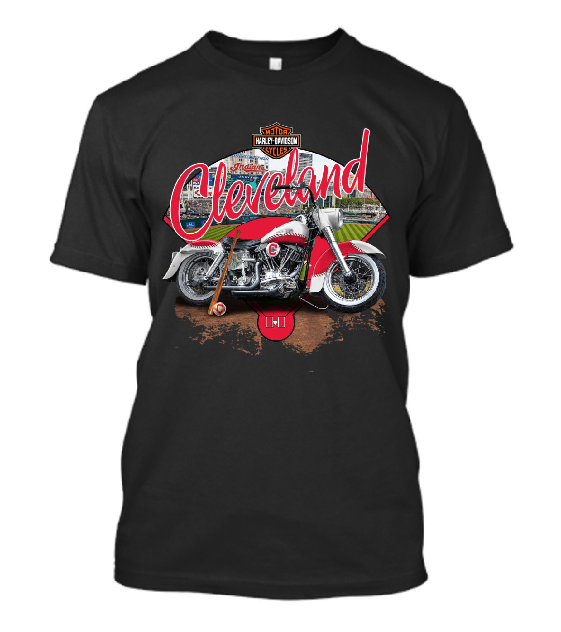 Cleveland Harley Davidson Indians Baseball Motorcycle Scene T-Shirt