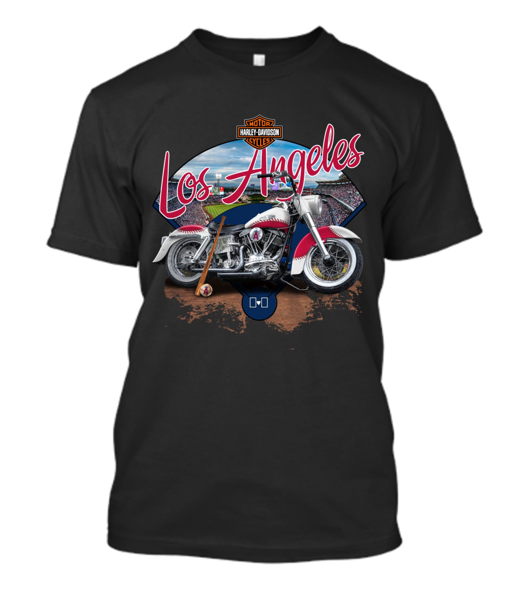 Los Angeles Angels Harley Davidson Motorcycle Stadium Scene T-Shirt