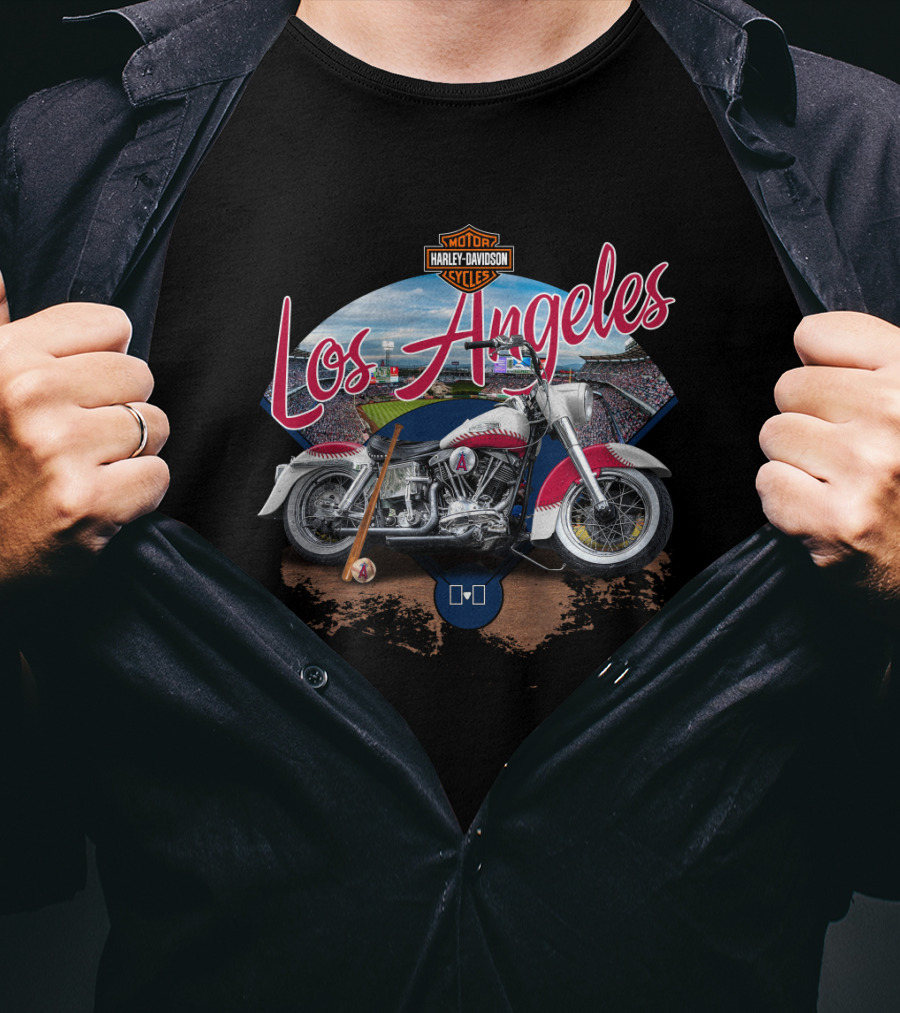 Los Angeles Angels Harley Davidson Motorcycle Stadium Scene T-Shirt