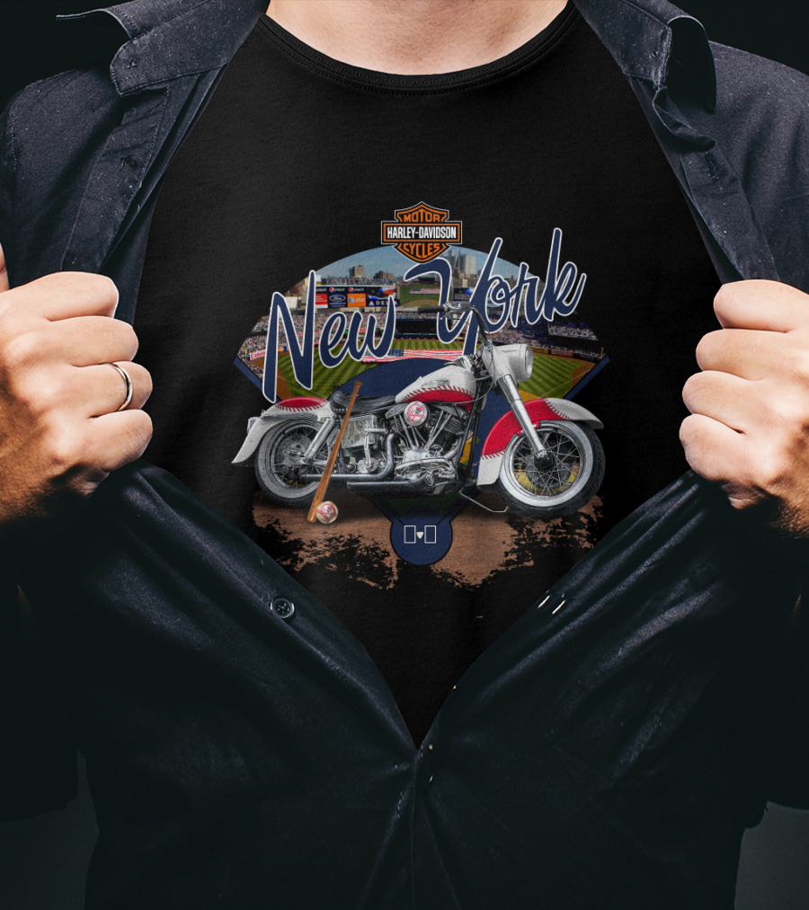 New York Yankees Harley Davidson Motorcycle Stadium Scene T-Shirt