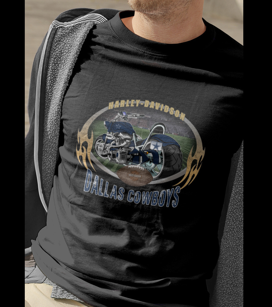 Harley Davidson Dallas Cowboys Football Motorcycle Stadium T-Shirt