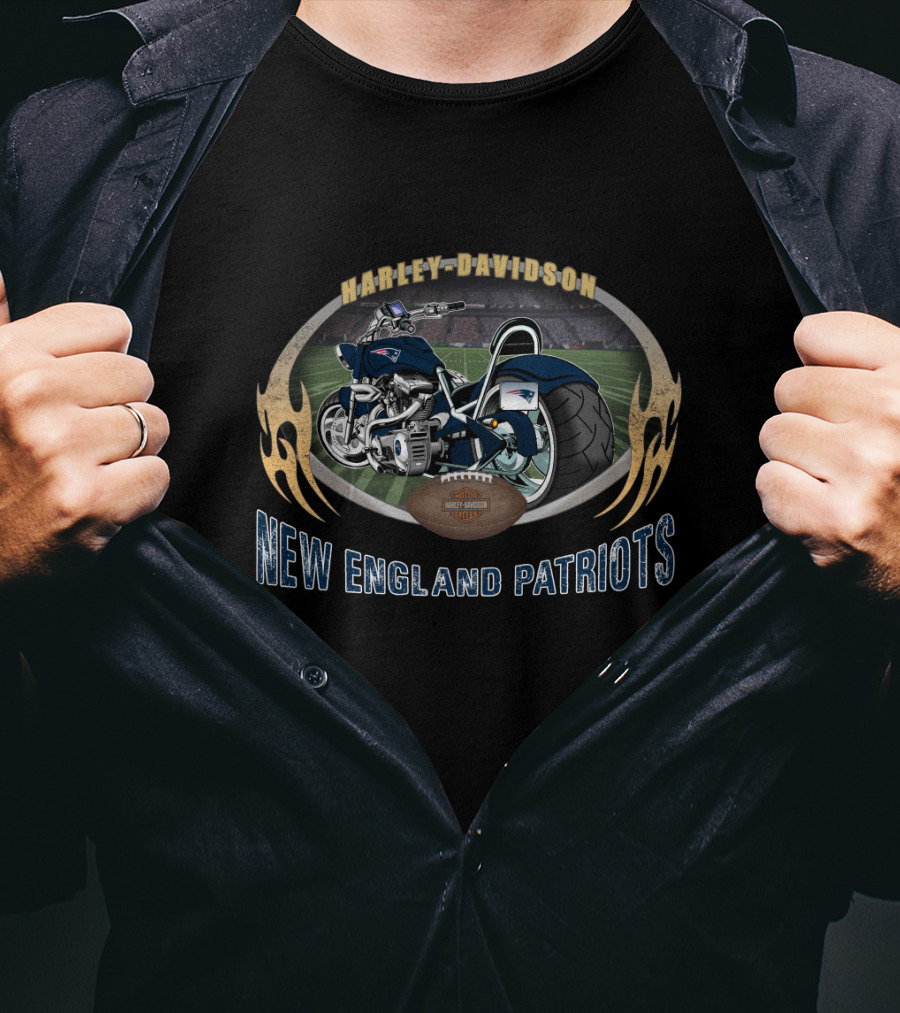 Harley Davidson New England Patriots Motorcycle Stadium Football Oval T-Shirt