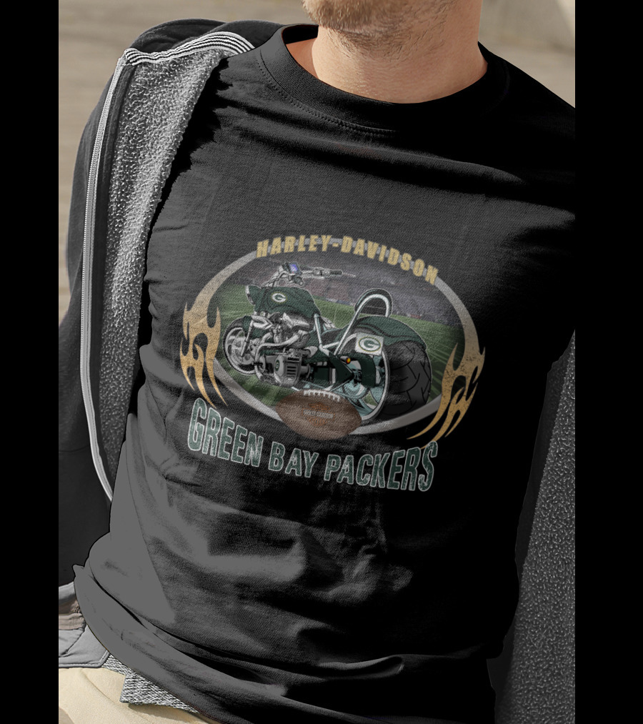 Harley Davidson Green Bay Packers Motorcycle Football Stadium T-Shirt