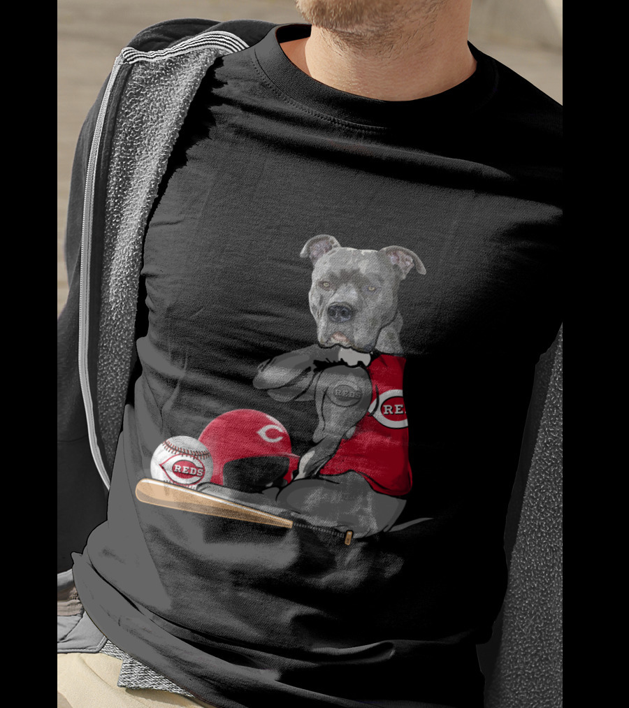 Cincinnati Reds Pit Bull Baseball Bat Helmet T-Shirt