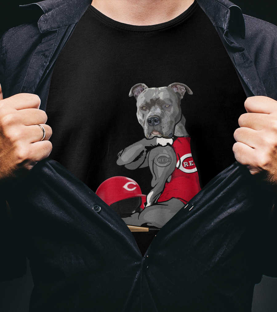 Cincinnati Reds Pit Bull Baseball Bat Helmet T-Shirt