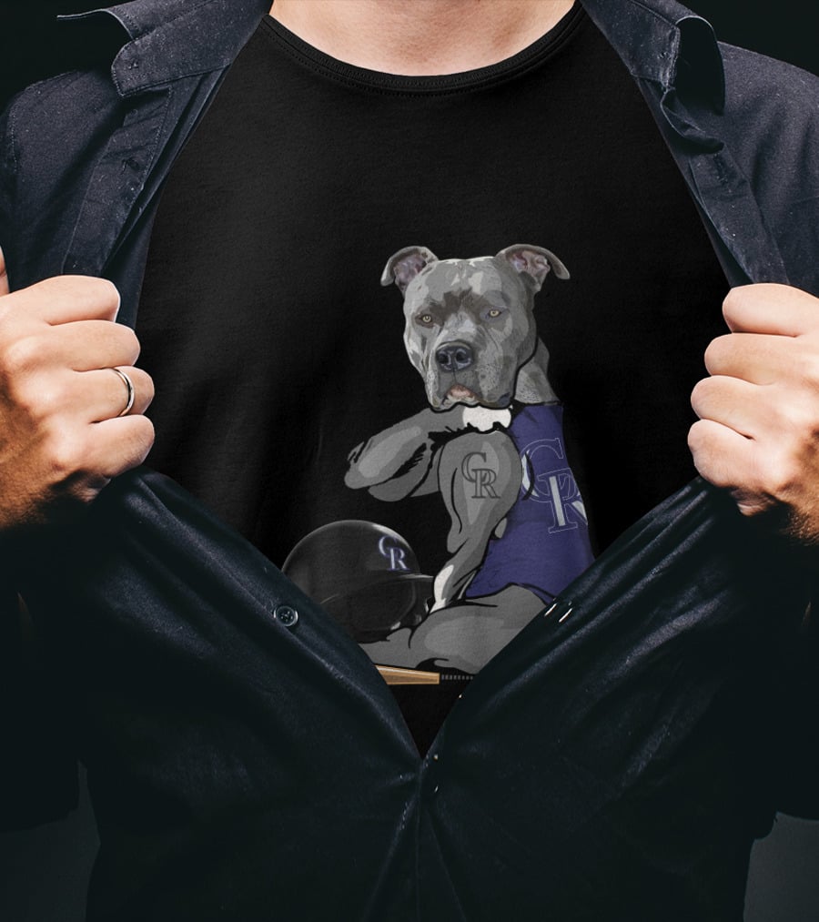 Colorado Rockies Pit Bull Baseball Bat And Helmet T-Shirt