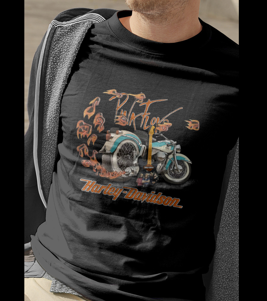 Pink Floyd Harley Davidson Motorcycle With Guitar And Musical Notes T-Shirt