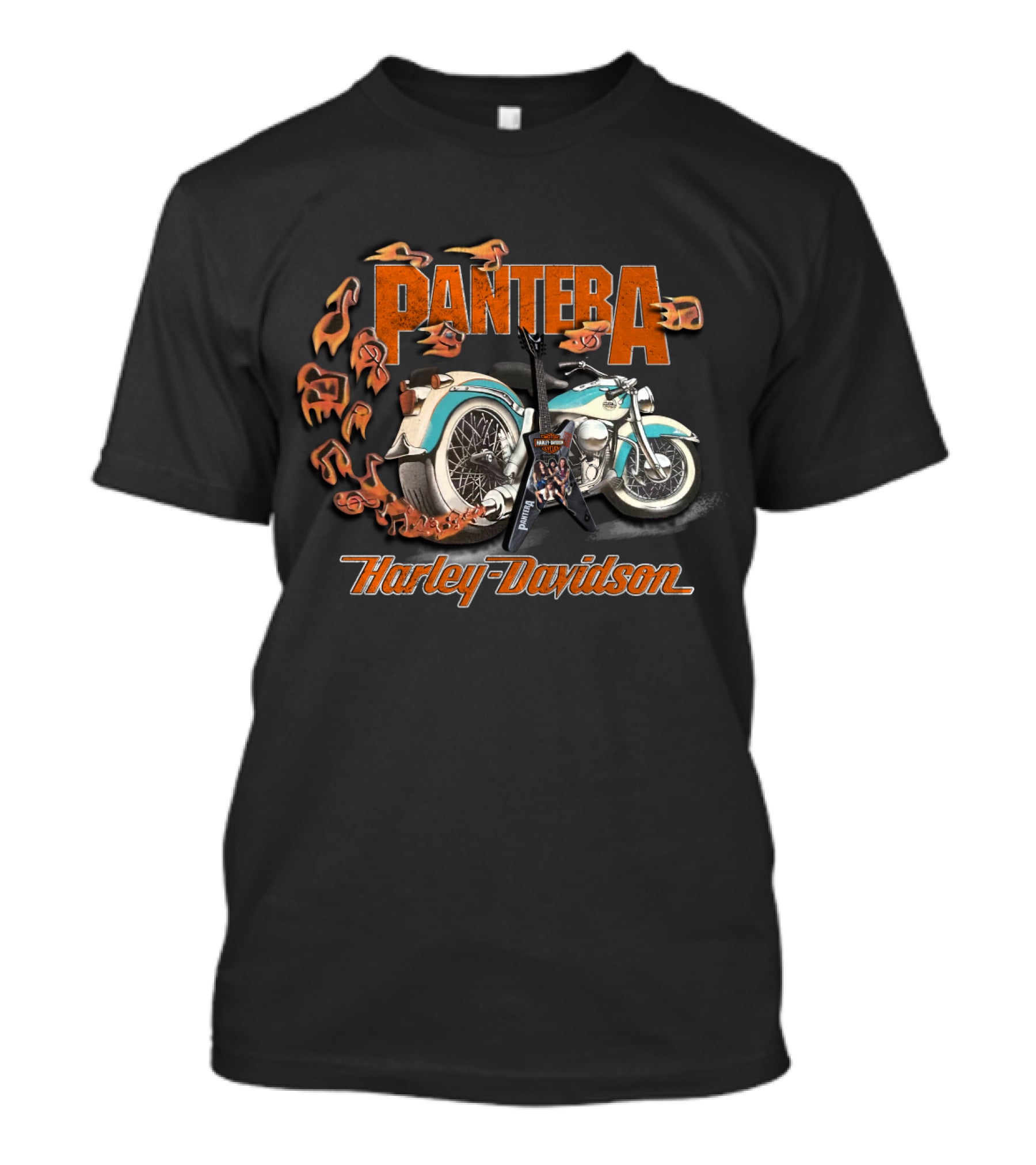 Pantera Harley Davidson 20Hdm Motorcycle Flames Guitar T-Shirt