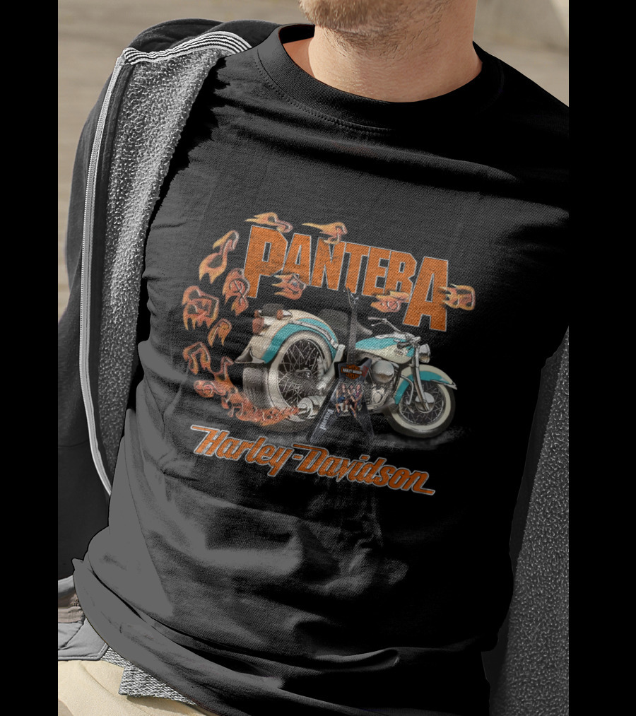 Pantera Harley Davidson 20Hdm Motorcycle Flames Guitar T-Shirt