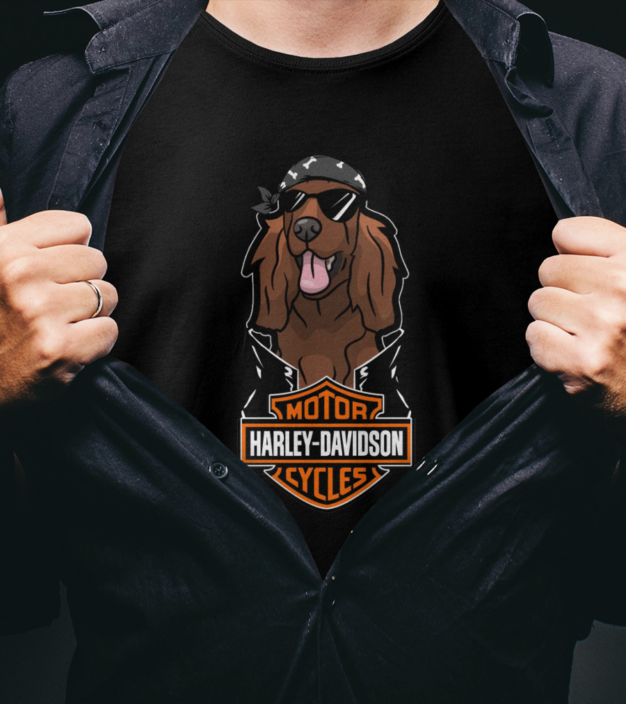 Harley Davidson Motor Cycles Irish Setter Bandana Sunglasses T-Shirt