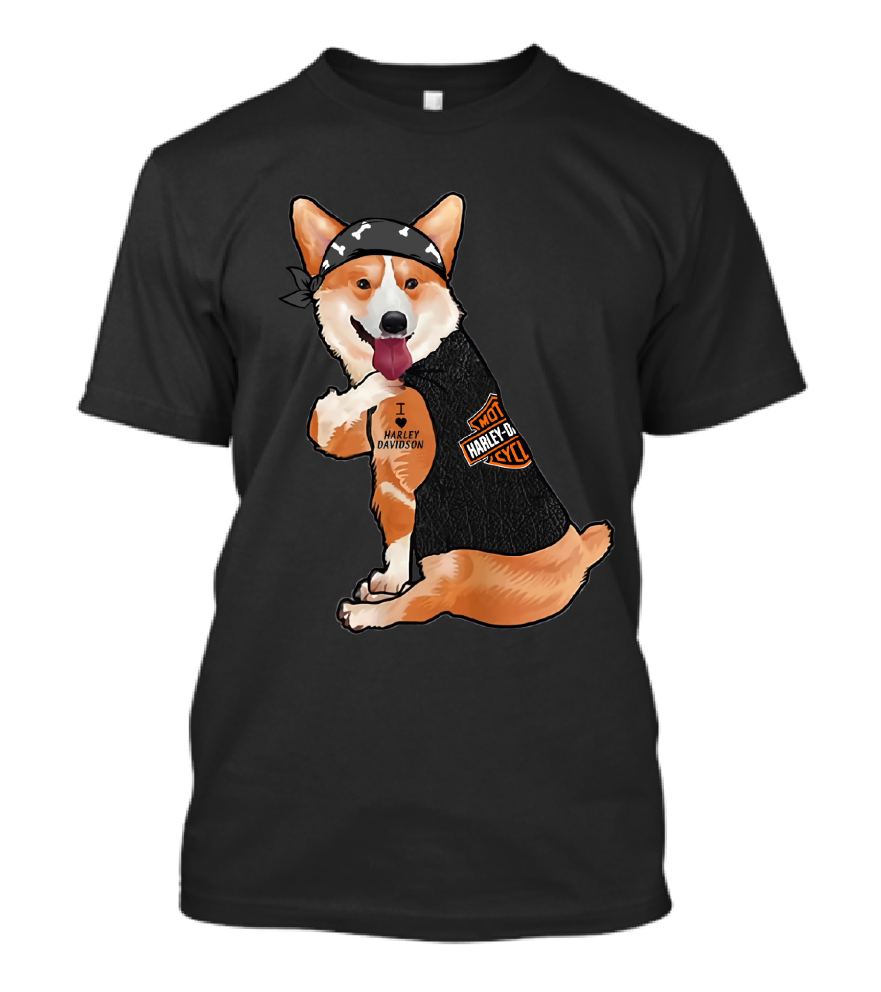 I Harley Davidson Corgi Biker With Bandana And Vest T-Shirt
