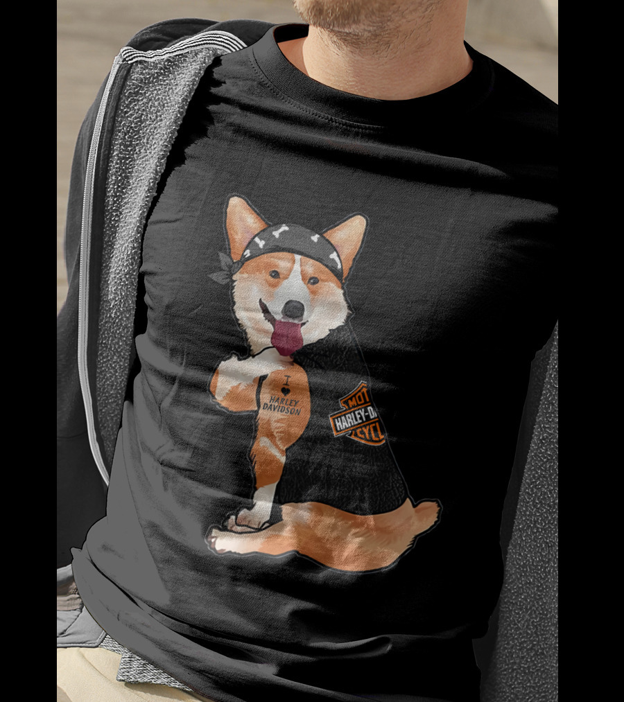 I Harley Davidson Corgi Biker With Bandana And Vest T-Shirt