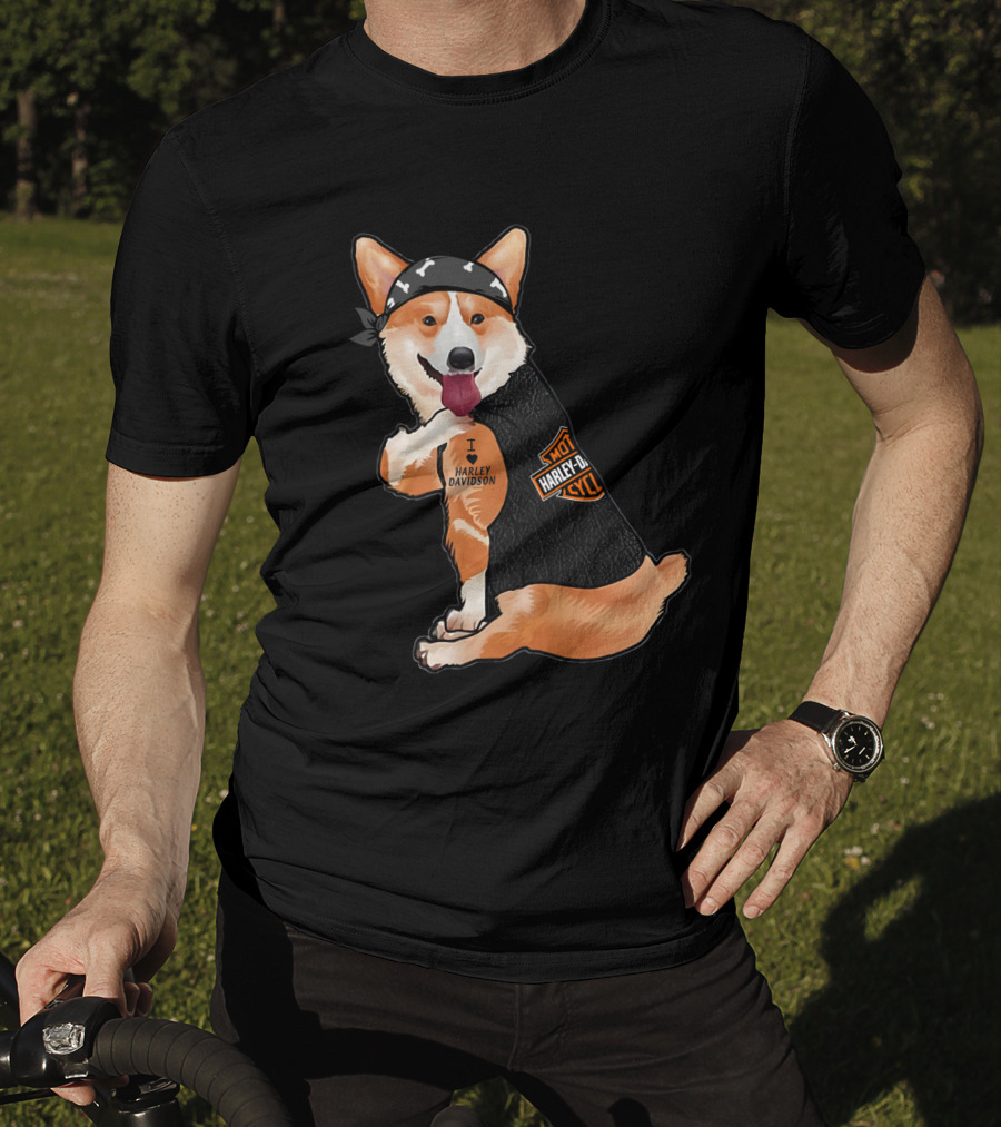 I Harley Davidson Corgi Biker With Bandana And Vest T-Shirt