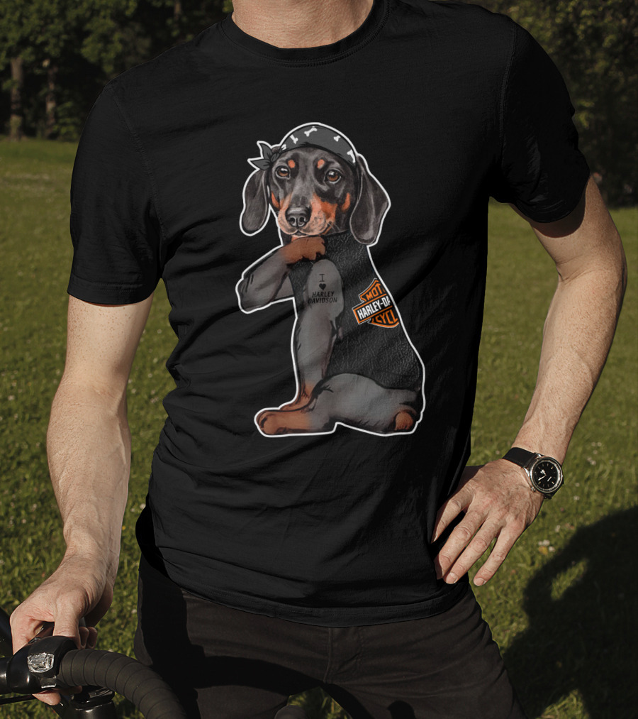 I Love Harley Davidson Motorcycle Dachshund T-Shirt