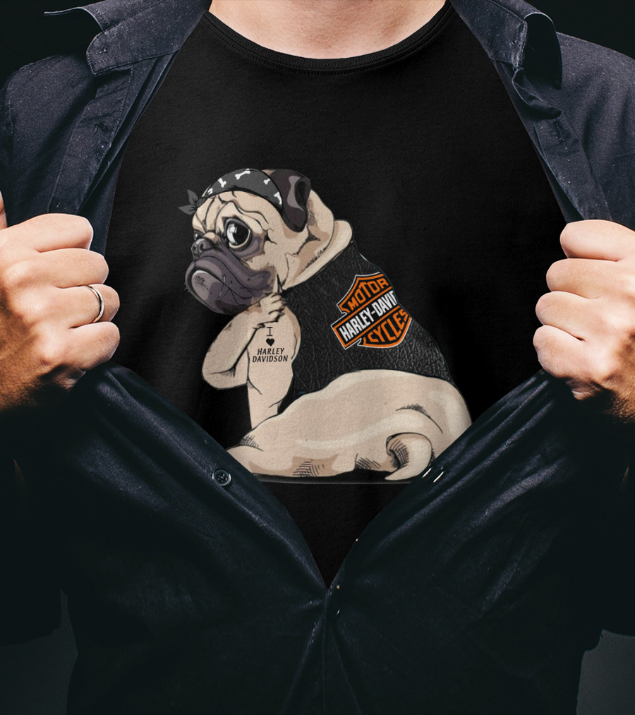 Harley Davidson Pug Motorcycles I Love Harley Davidson T-Shirt