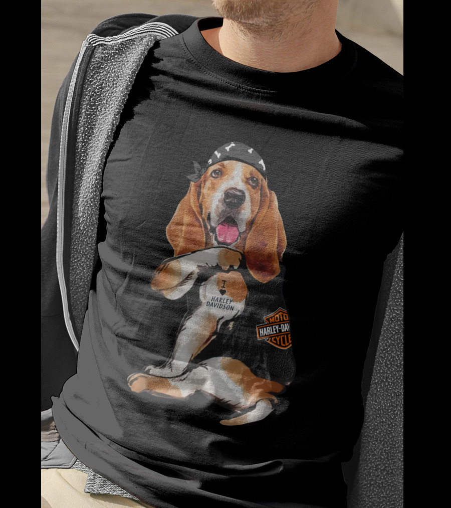 Basset Hound Harley Davidson Fan With Motorcycles Bandana T-Shirt