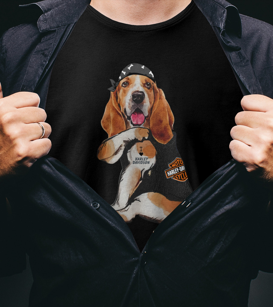 Basset Hound Harley Davidson Fan With Motorcycles Bandana T-Shirt