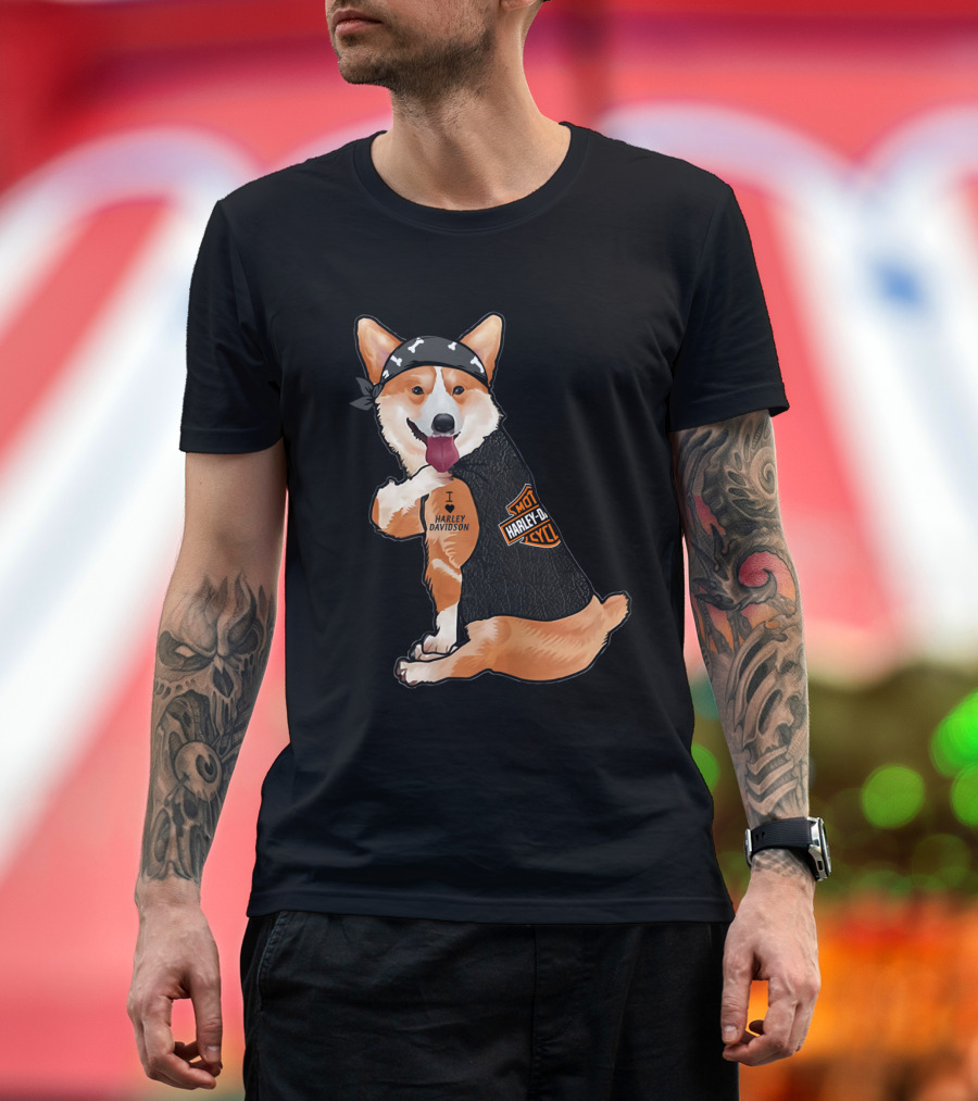 Harley Davidson Corgi With Bandana T-Shirt