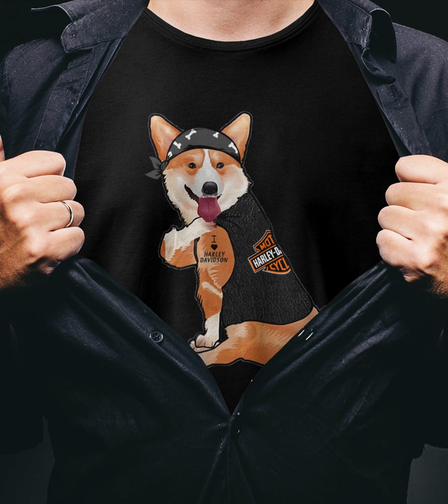 Harley Davidson Corgi With Bandana T-Shirt