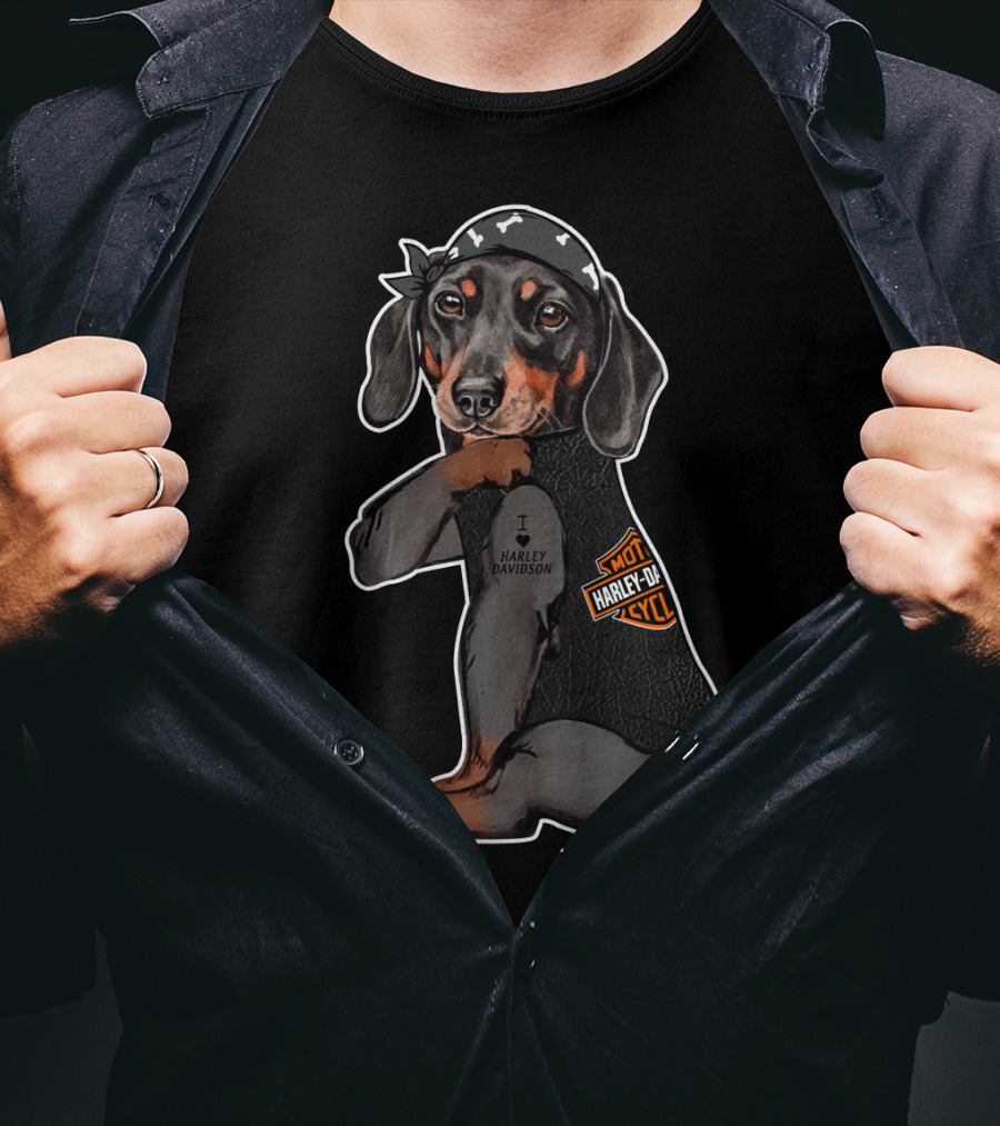 I Love Harley Davidson Dachshund Motocycle T-Shirt