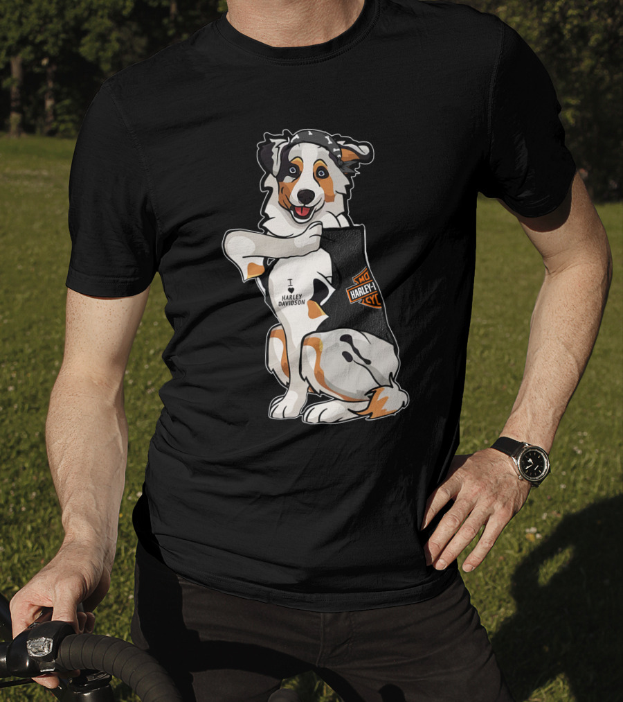 Australian Shepherd I Harley Davidson Motorcycle Fan T-Shirt