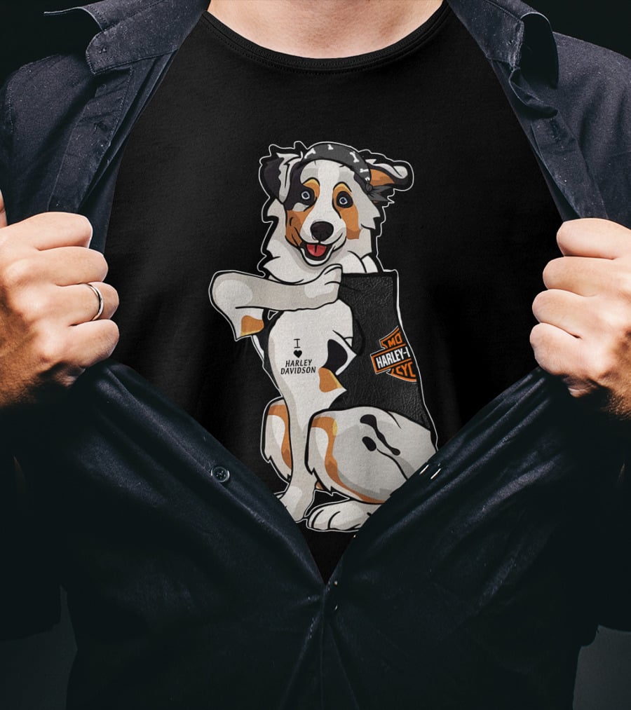 Australian Shepherd I Harley Davidson Motorcycle Fan T-Shirt