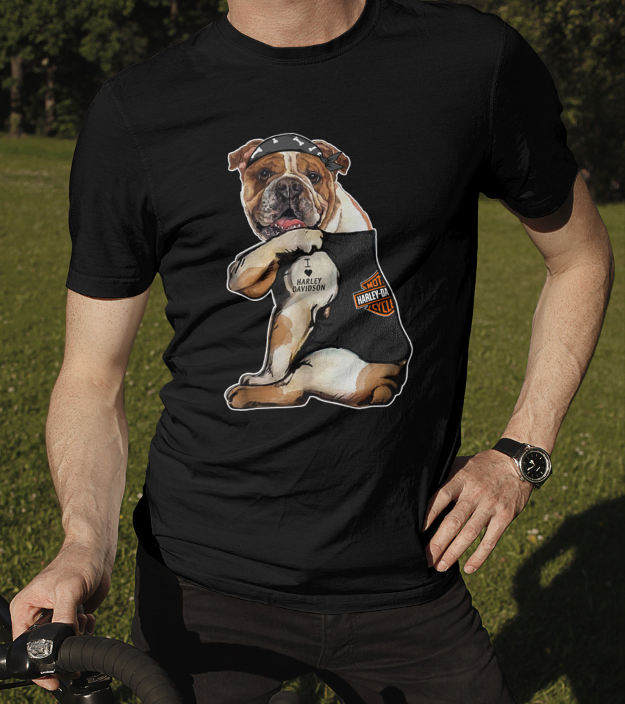 I Love Harley Davidson Bulldog Motorcycle Style T-Shirt
