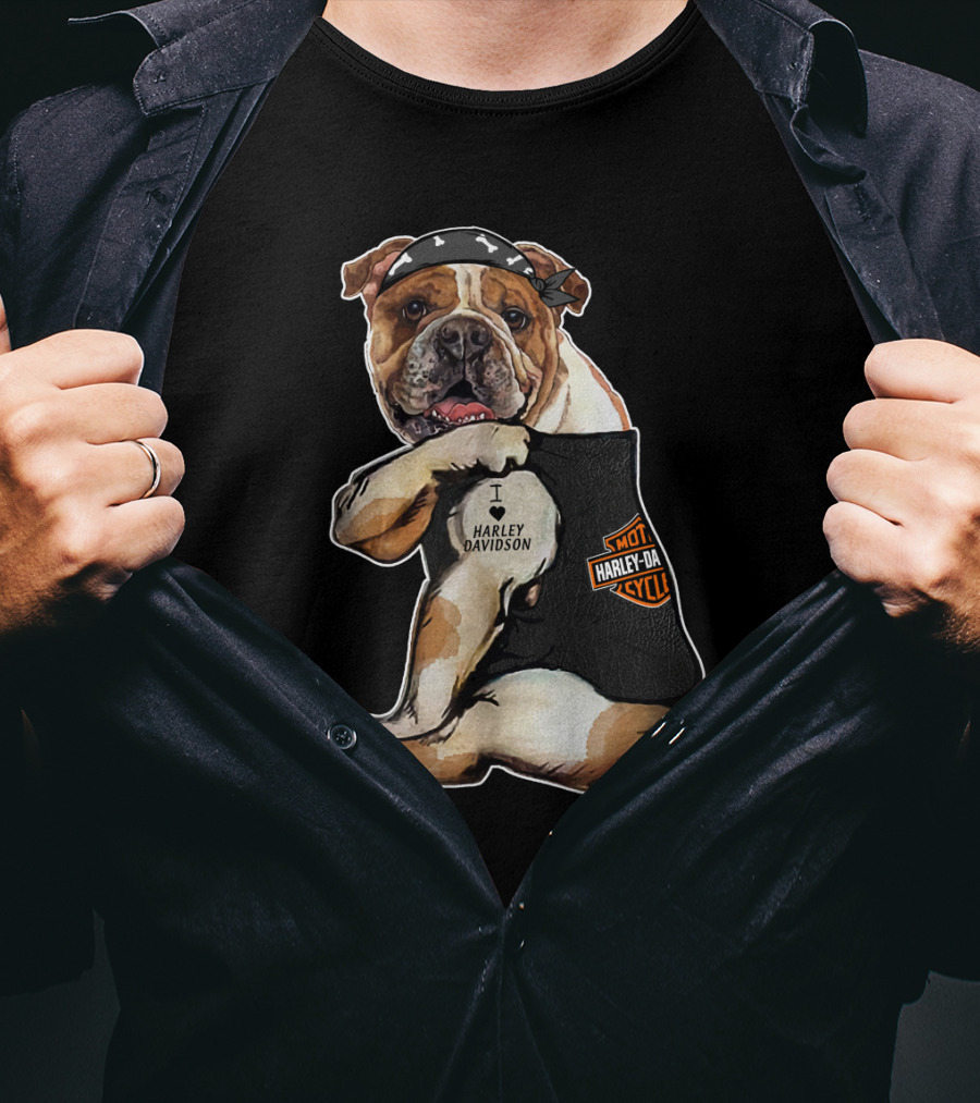I Love Harley Davidson Bulldog Motorcycle Style T-Shirt