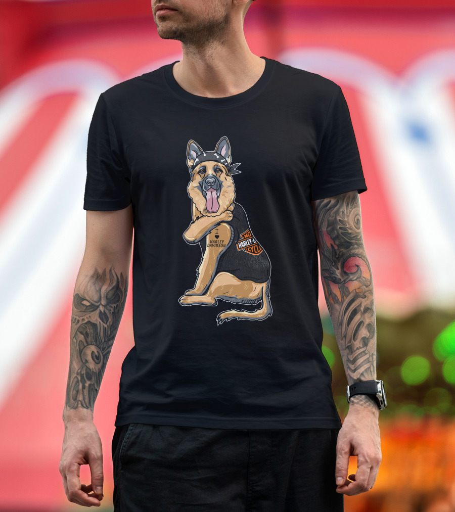 German Shepherd I Love Harley Davidson Motorcycle T-Shirt